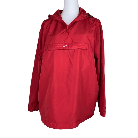 Nike Sportswear Red lightweight Pullover Hoodie 1/4 zip Windbreaker Large - Picture 1 of 10